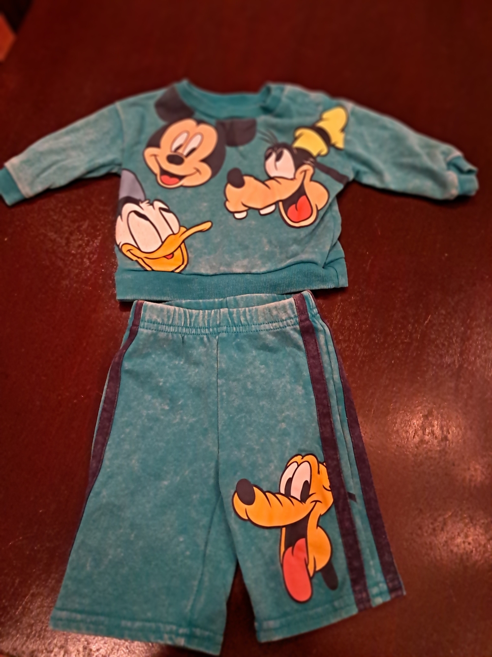 Disney Teal Kids Pajama Set with Mickey, Donald & Pluto Faces
